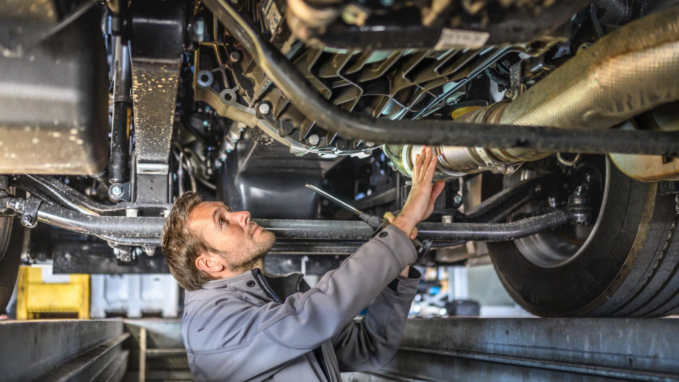 Commercial transport truck maintenance inspection supporting fleet maintenance strategy
